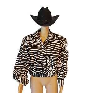 Cowgirl Core VTG Zebra Ultrasuede Bomber Jacket Lace Trim Rare